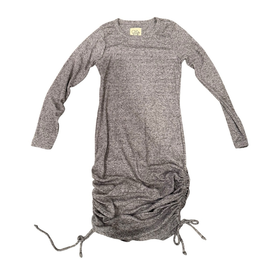 NEW Chaser Rouched Drawstring Long Sleeve Crew Neck Dress, Size S